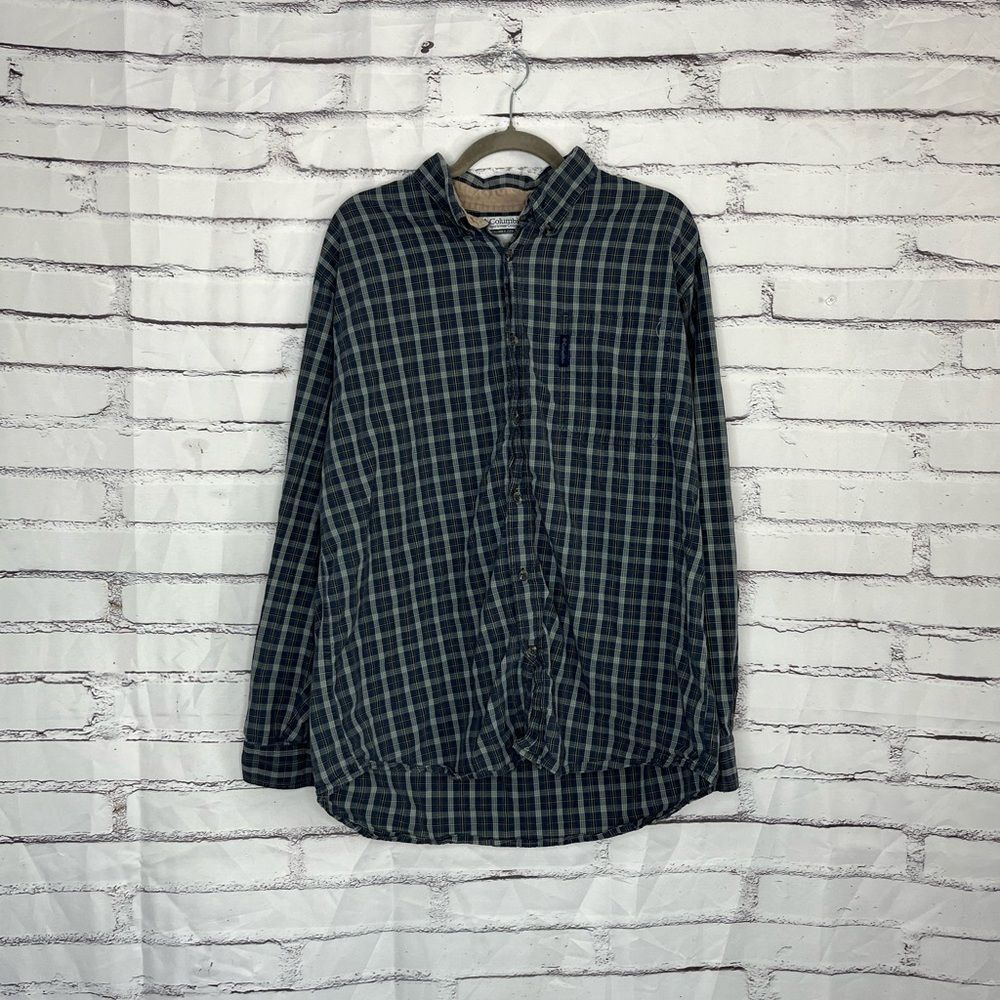 Columbia Plaid Button Down Shirt Blue Black Relaxed Men’s XL Outdoor Workwear